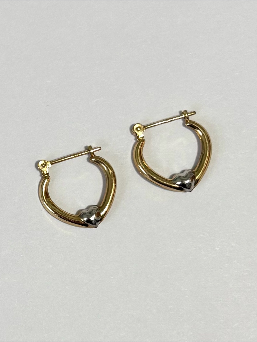 Vintage Gold/White Gold Heart Hoop Earrings
